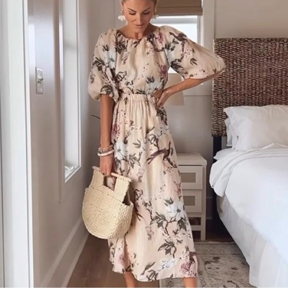 H&M Floral Midi Dress - Cream and Pink